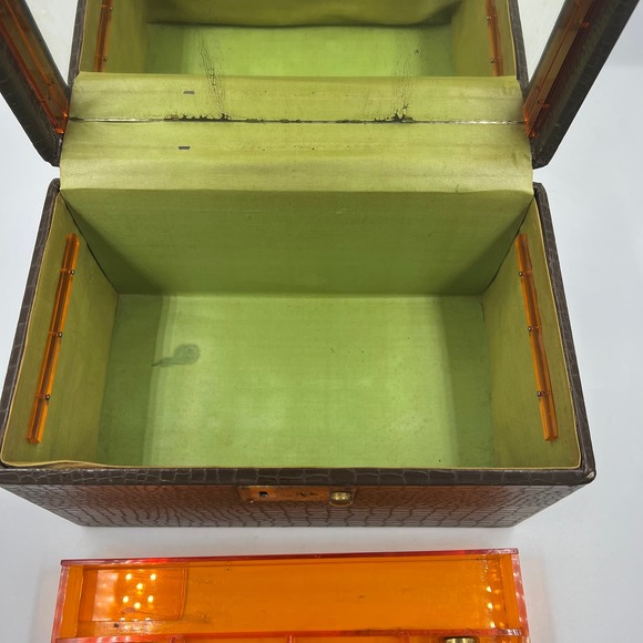 Vintage Snake Skin Mini Train Travel Case Carry On Luggage Handle MCM Distressed - Picture 14 of 16